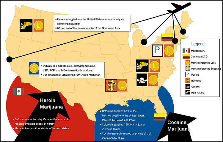 image of map showing the drug smuggling in the 1980's
