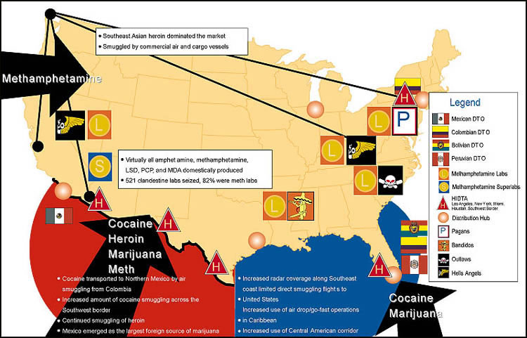 image of a map showing the drug smuggling in the 1990's